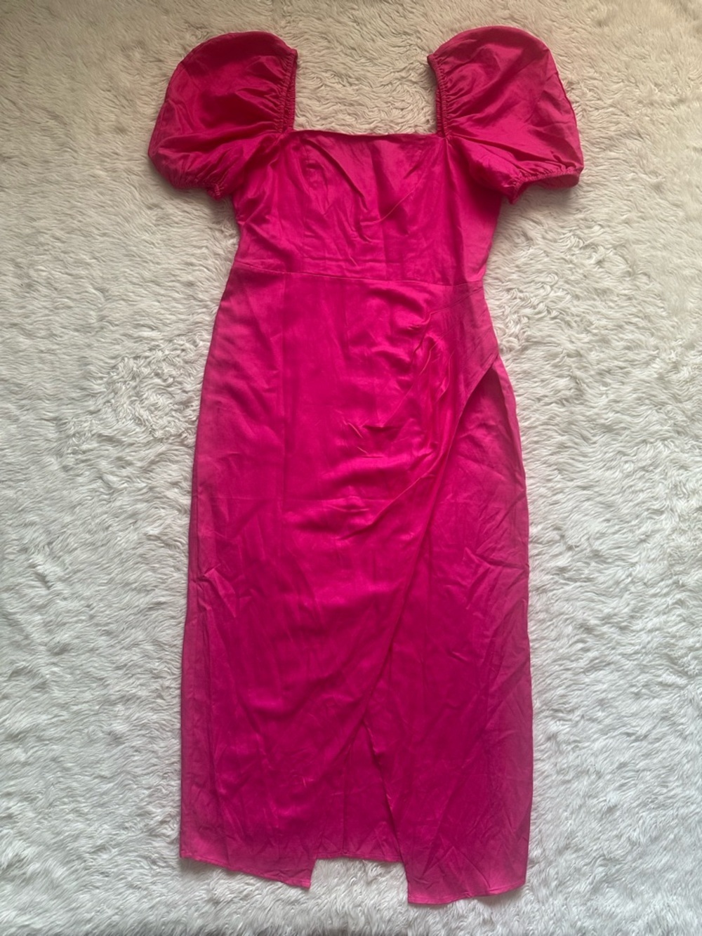 & Other Stories Dress Puff Sleeve Linen Blend Midi Wrap Pink Sz 10 NWT New